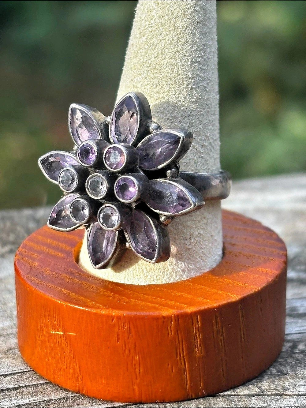 Sterling Silver Amethyst Flower Statement Ring